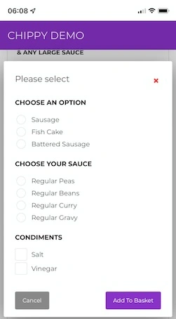 Add item options and extras to your food orders